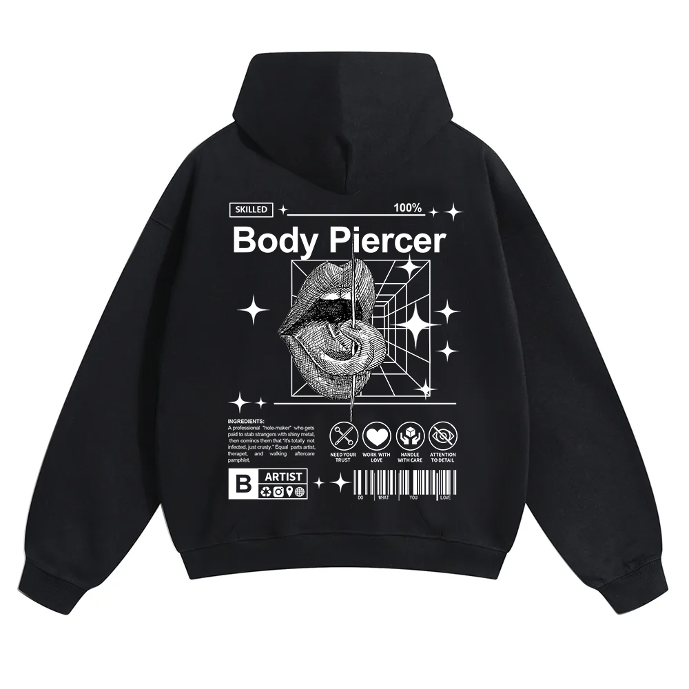 Body Piercer Casual Unisex Solid Color Hoodie wearishow