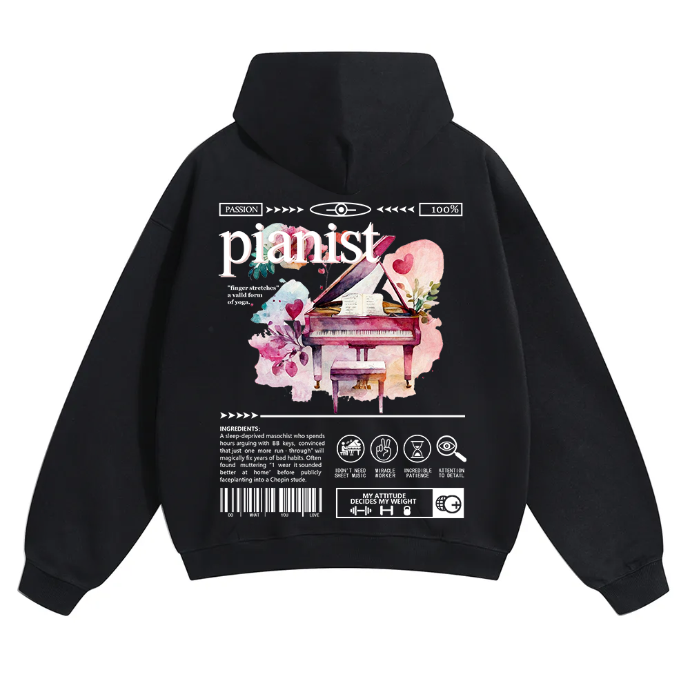 Pianist Unisex Solid Color Hoodie wearishow