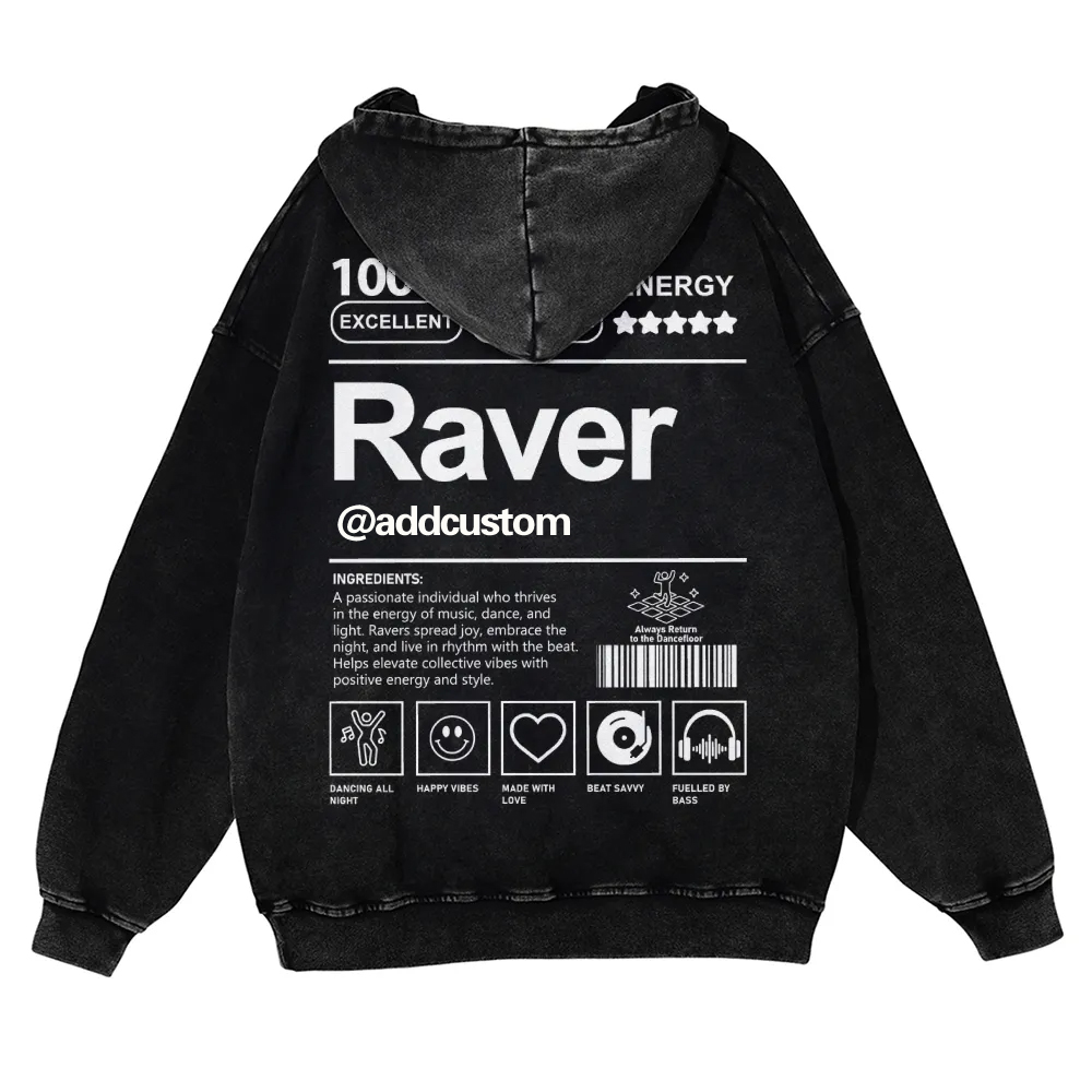 Addcustom Raver Casual Washed Hoodie wearishow