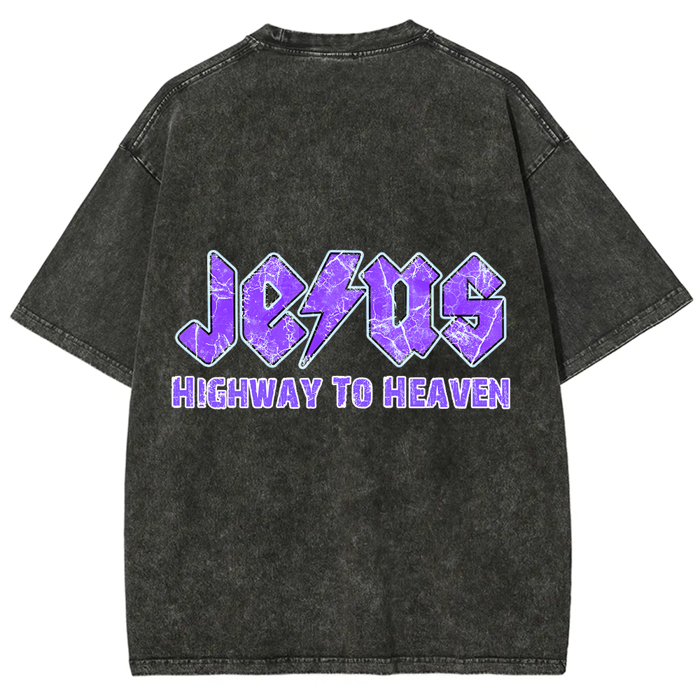 Jesus Highway To Heaven Unisex Fit Washed T-Shirt