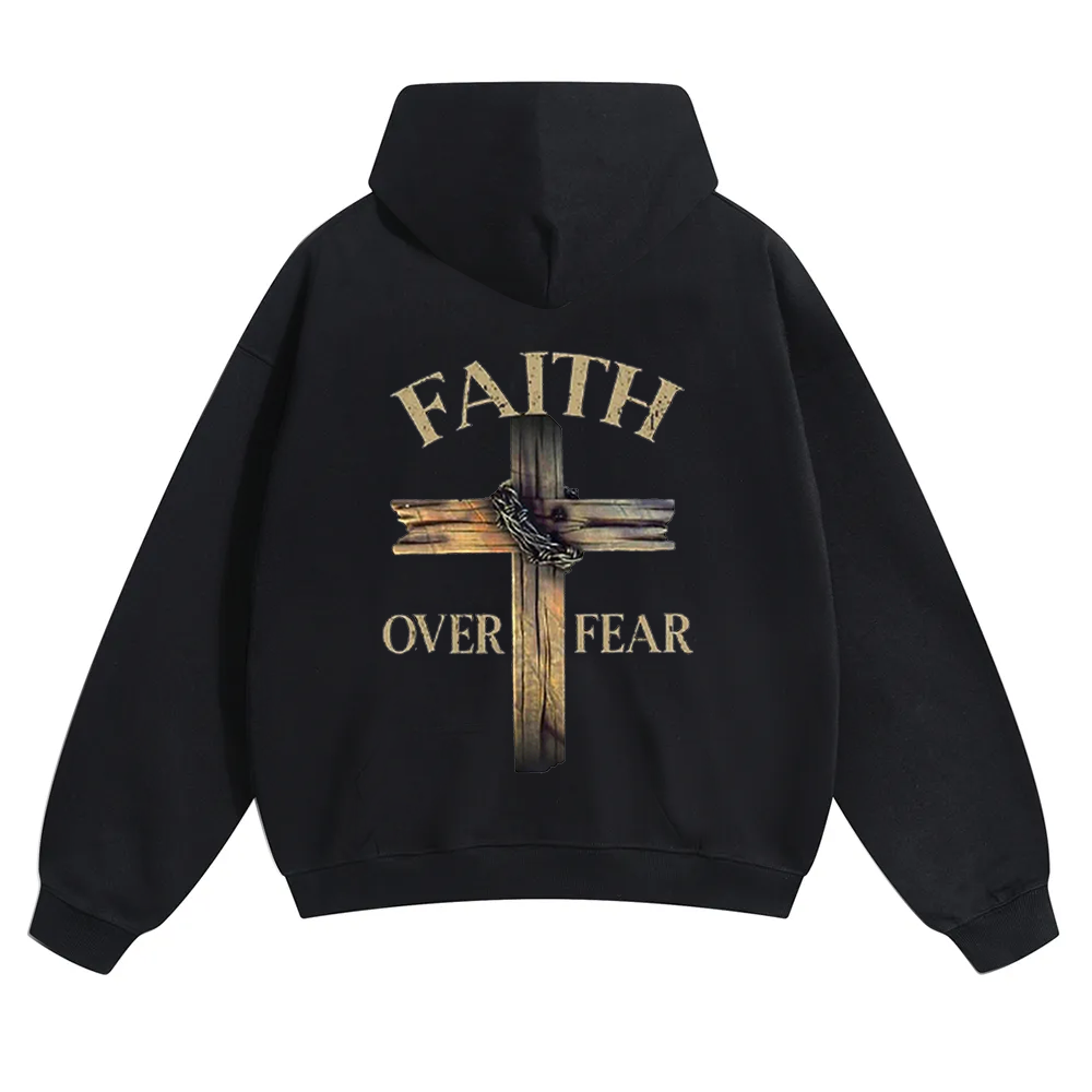 Faith Over Fear Cross Unisex Solid Color Hoodie wearishow