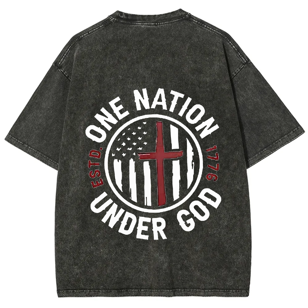 One Nation Under God ESTD 1776 Unisex Fit Washed T-Shirt