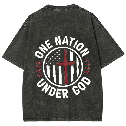 One Nation Under God ESTD 1776 Unisex Fit Washed T-Shirt
