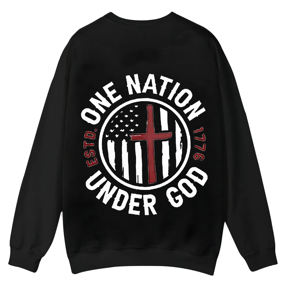 One Nation Under God ESTD 1776 Casual Crewneck Sweatshirt wearishow