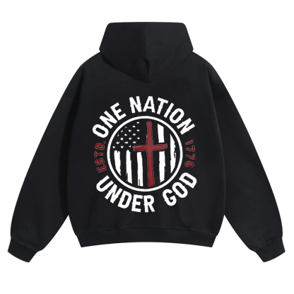 One Nation Under God ESTD 1776 Unisex Solid Color Hoodie wearishow