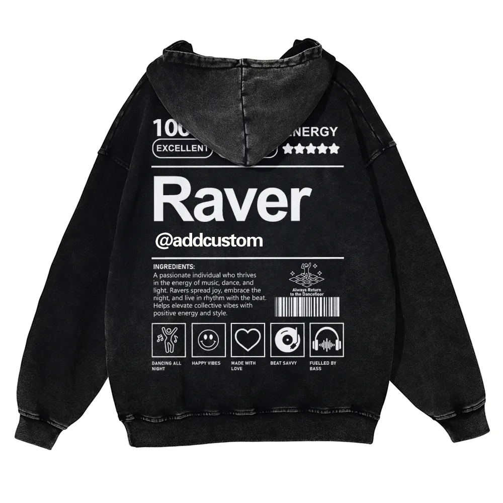 Addcustom Raver Casual Washed Hoodie wearishow