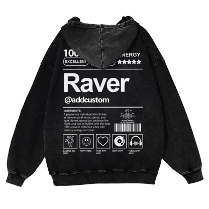 Addcustom Raver Casual Washed Hoodie wearishow
