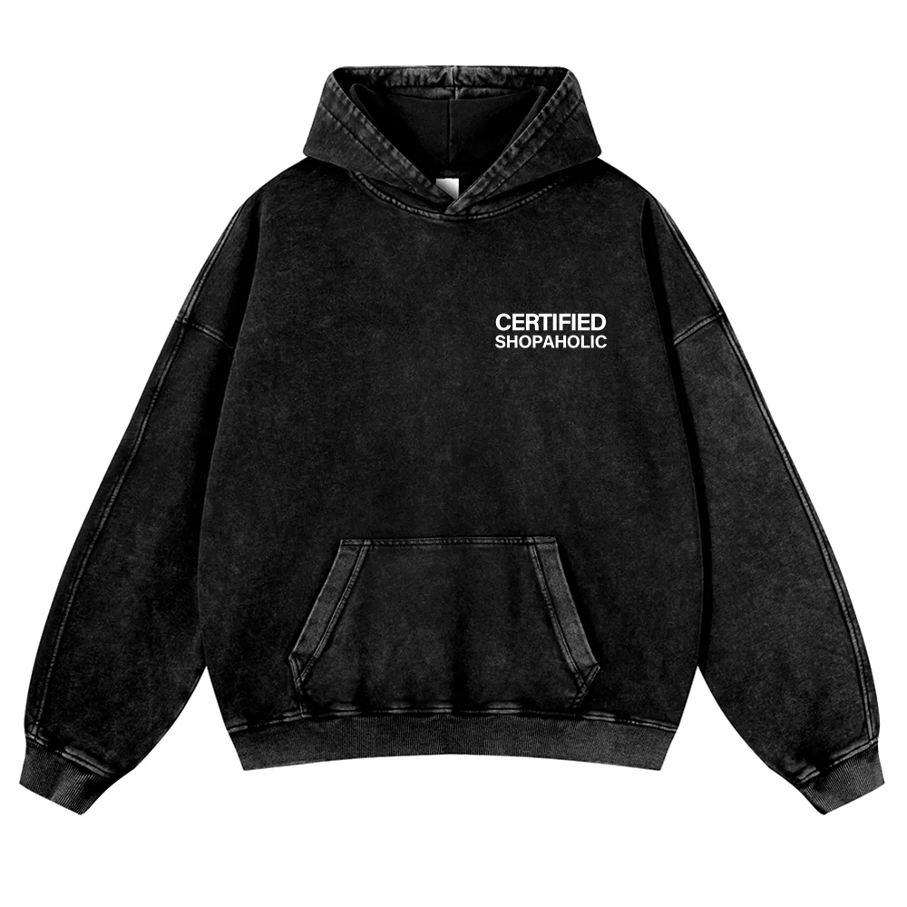 Certified Shopaholic Washed Hoodie wearishow