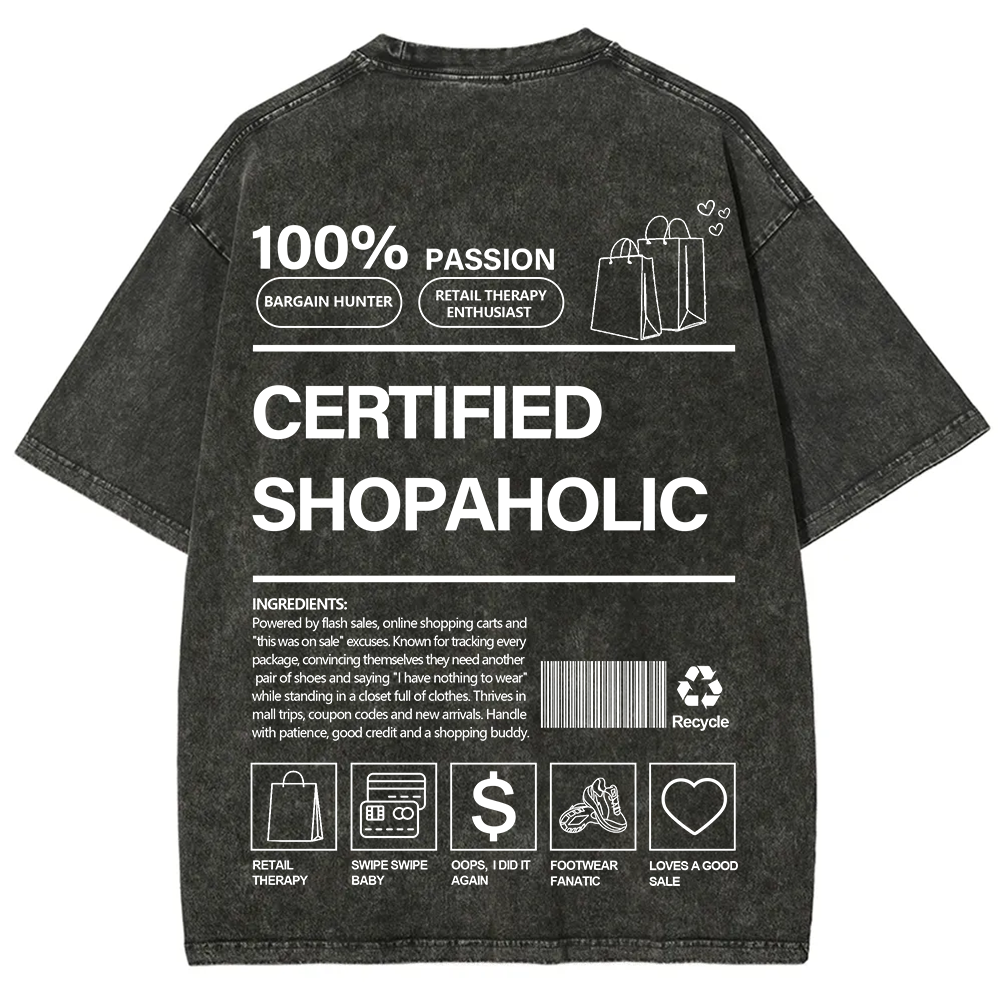 Certified Shopaholic Unisex Fit Washed T-Shirt