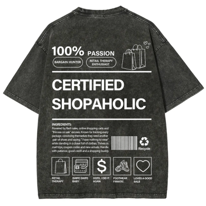 Certified Shopaholic Unisex Fit Washed T-Shirt