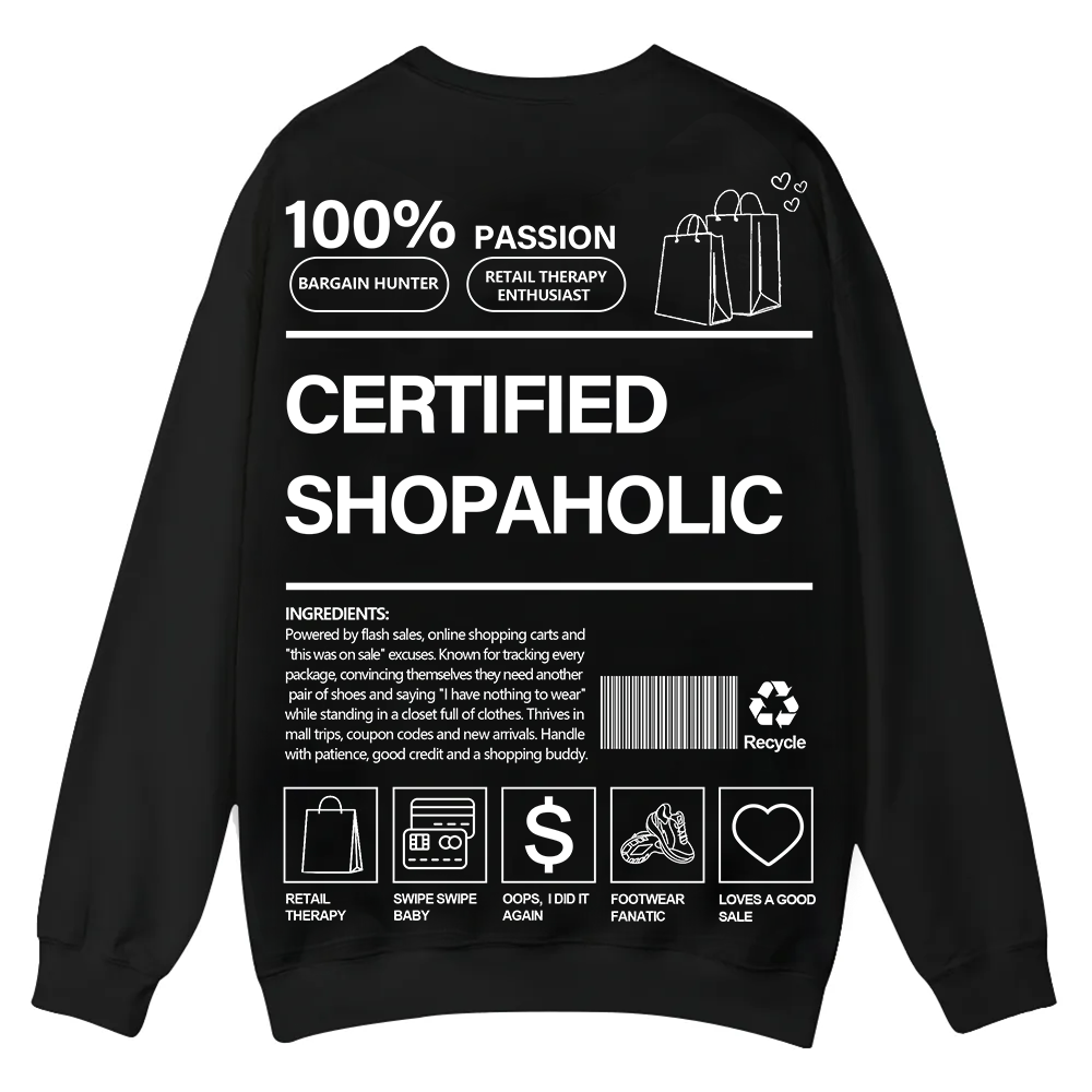 Certified Shopaholic Casual Crewneck Sweatshirt wearishow