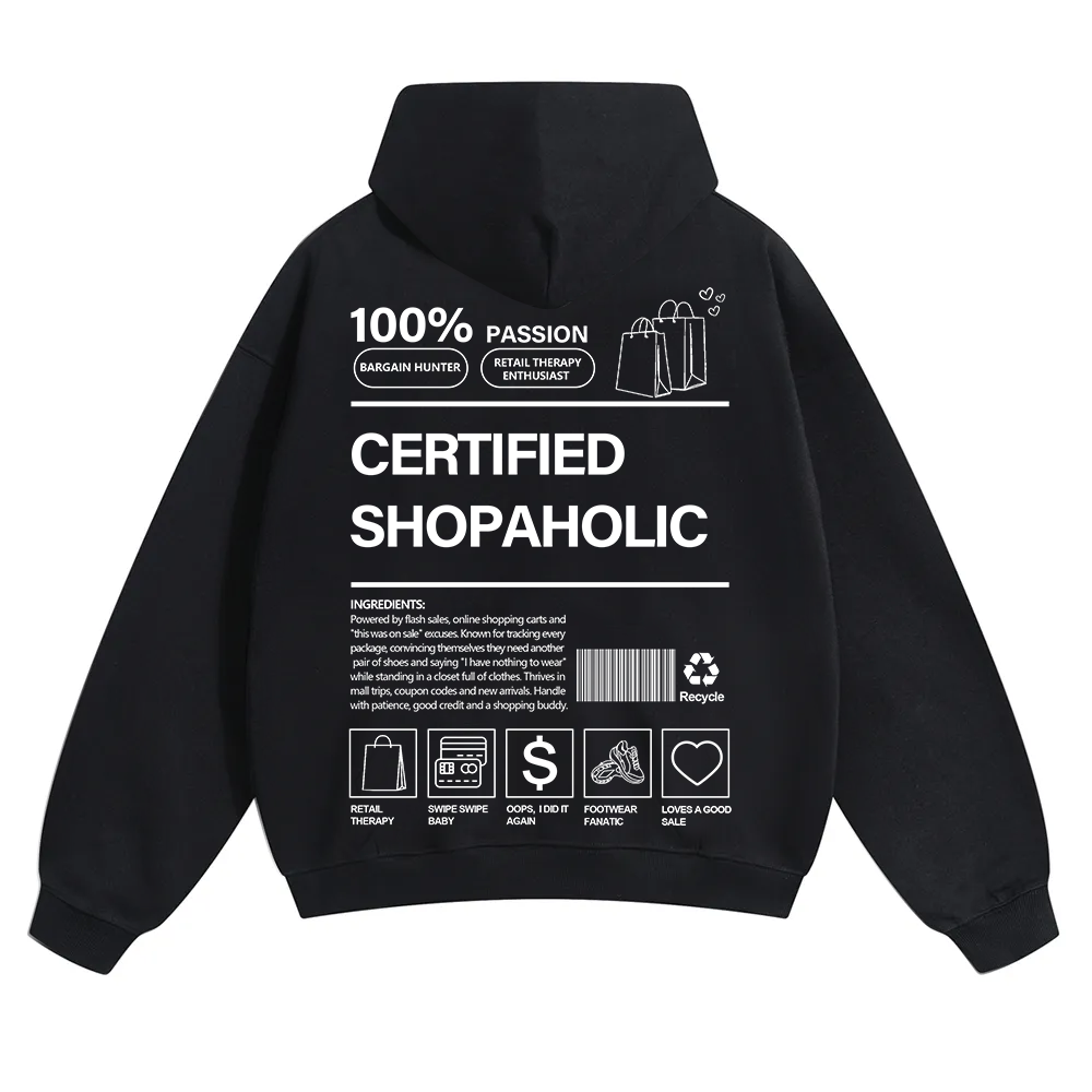 Certified Shopaholic Unisex Solid Color Hoodie wearishow