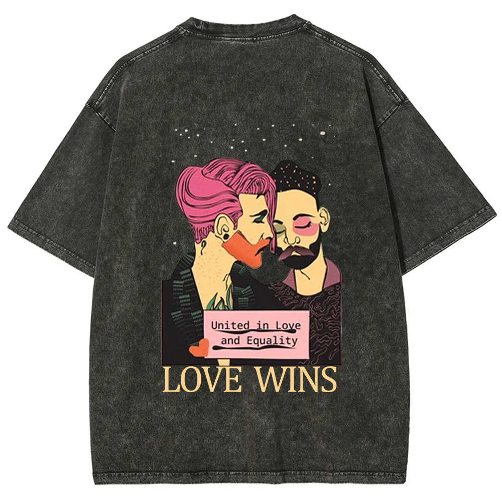 United in Love and Equality Love Wins Unisex Fit Washed T-Shirt