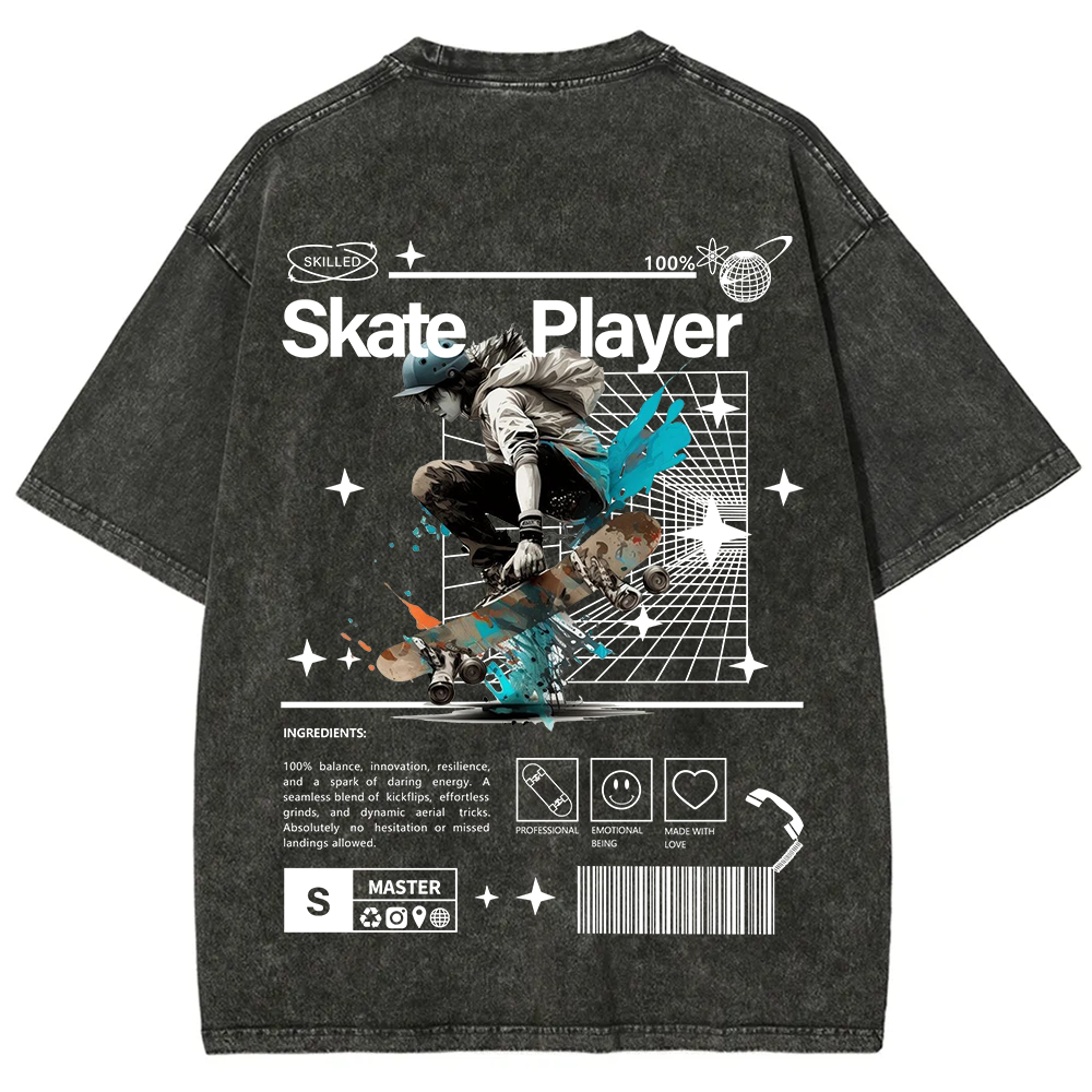 Skate Player  Unisex Fit Washed T-Shirt
