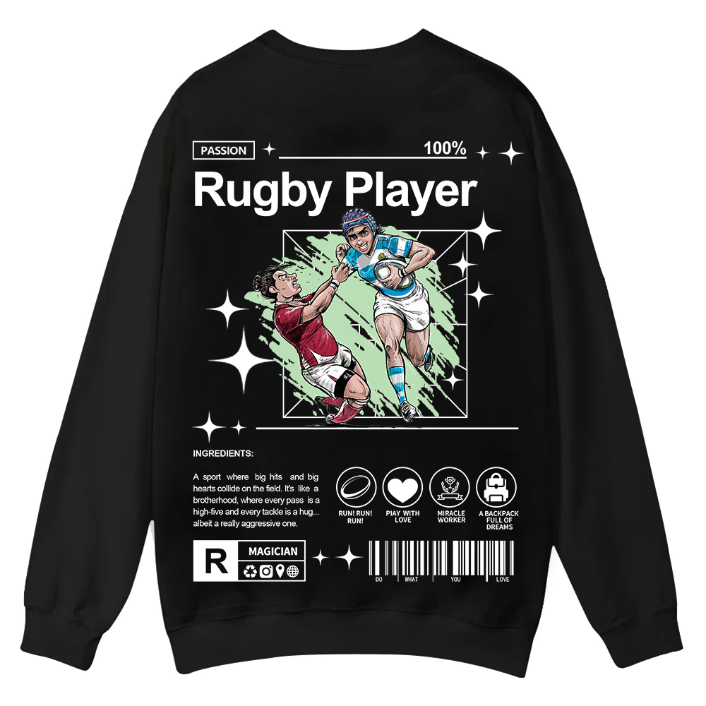 Rugby Player Casual Crewneck Sweatshirt wearishow