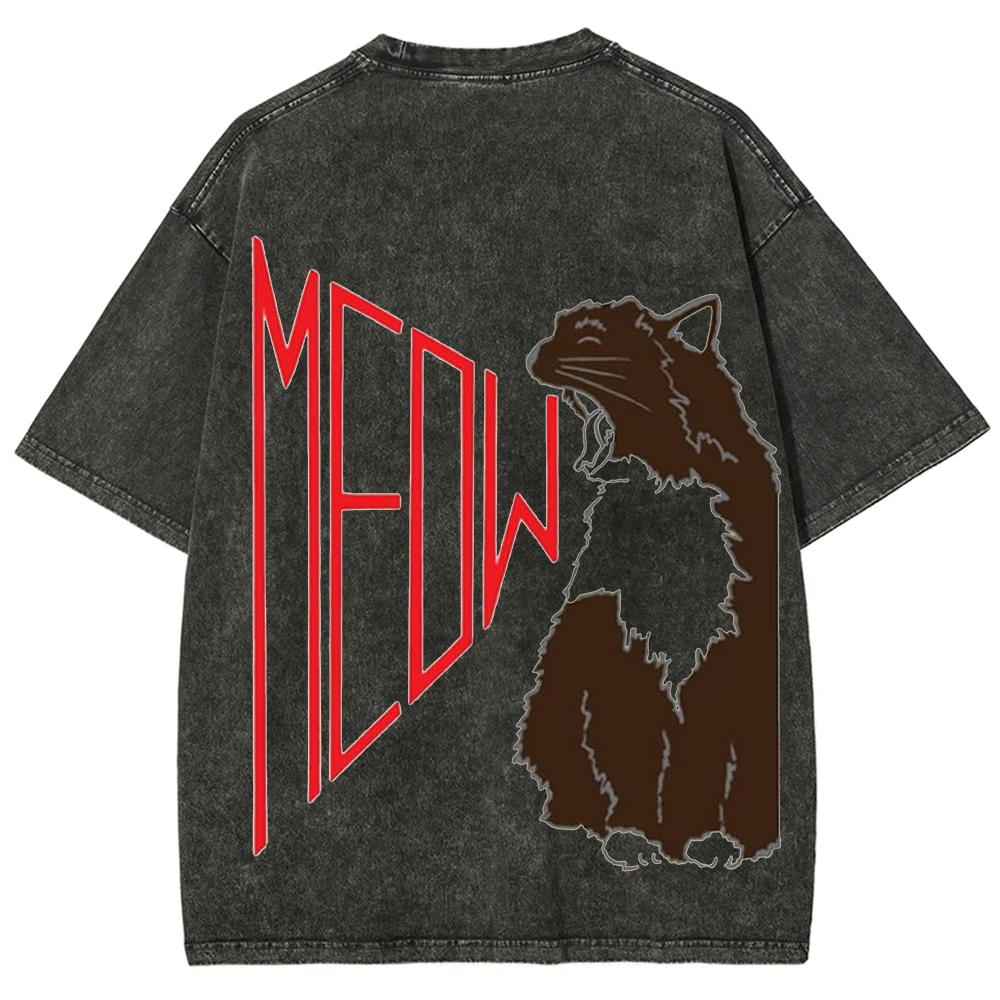 Meow Cat Print Casual  T-Shirt