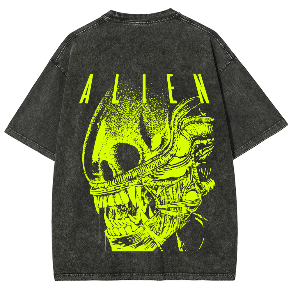 Unisex Vintage Washed Alien Movie Poster Prin T-Shirt