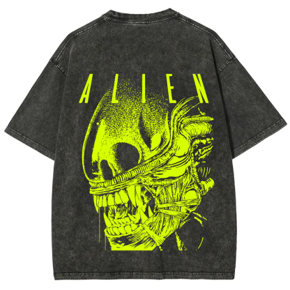Unisex Vintage Washed Alien Movie Poster Prin T-Shirt