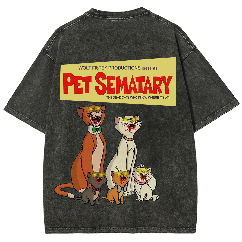 Unisex Vintage Halloween Zombie Cat Pet Sematary Art Print T-shirt