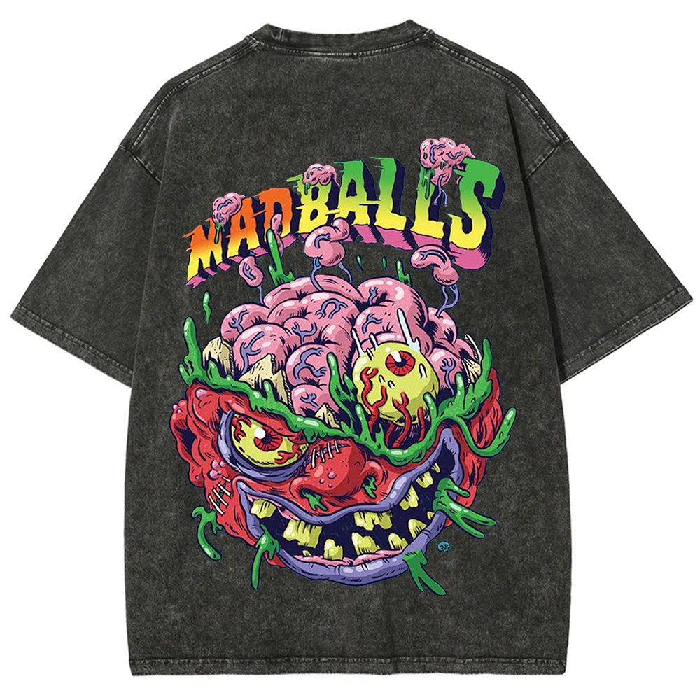 Unisex Blue Madballs Zombie Weird Print Casual  T-shirt