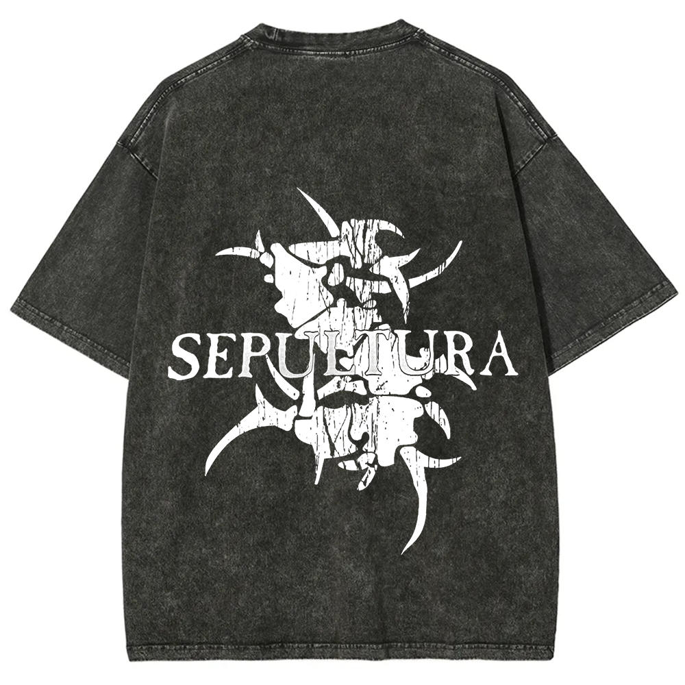 Unisex Vintage Washed Sepultura Heavy Metal Band T-shirt