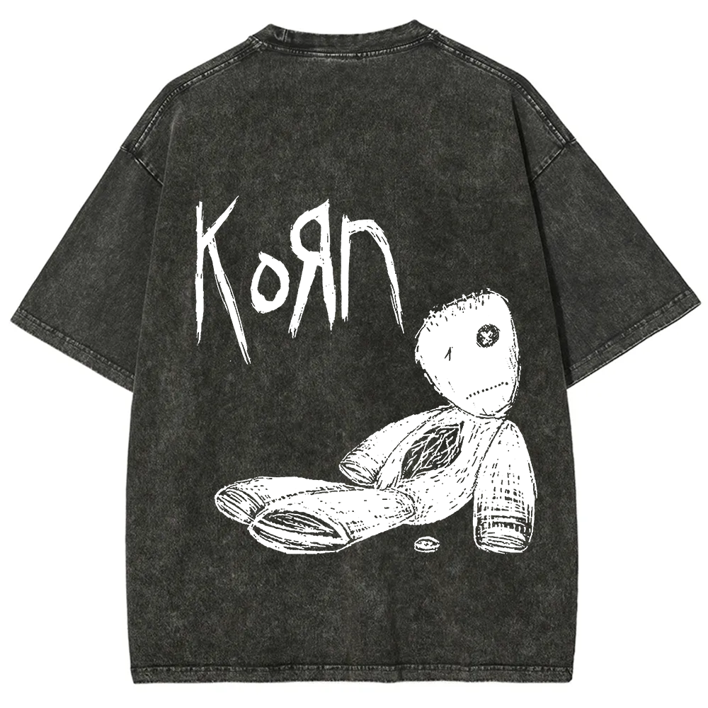 Unisex Vintage Washed Korn Metal Band  T-Shirt