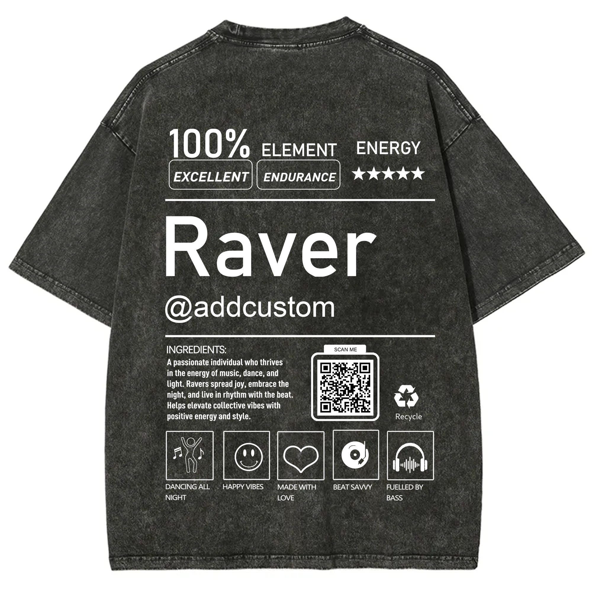 Addcustom QR Code Raver Unisex Fit Washed T-Shirt wearishow