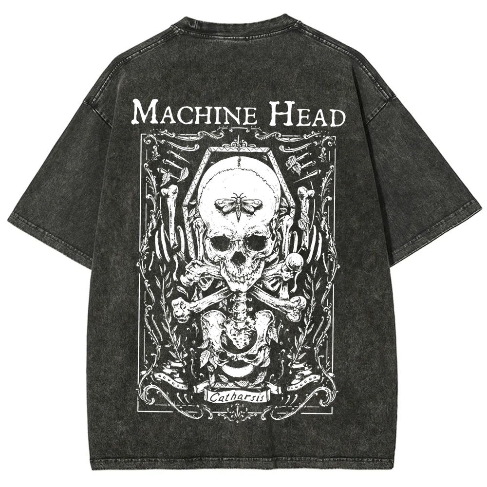 Unisex Vintage Washed Machine Head Band Heavy Meta t-Shirt