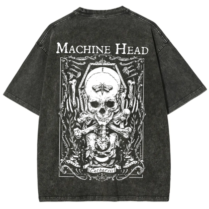 Unisex Vintage Washed Machine Head Band Heavy Meta t-Shirt