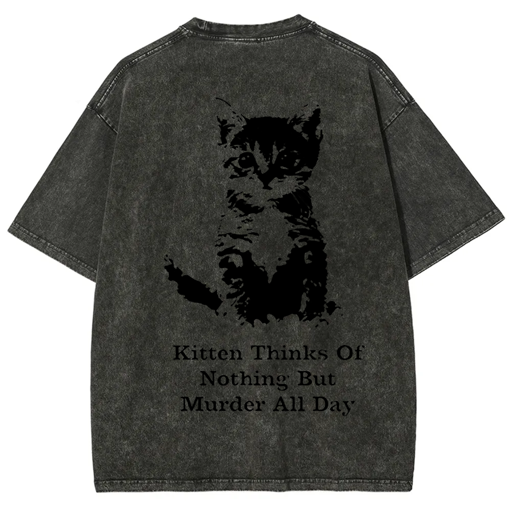 Kitten Thinks Of Nothing But Murder All Day Washed t-Shirt