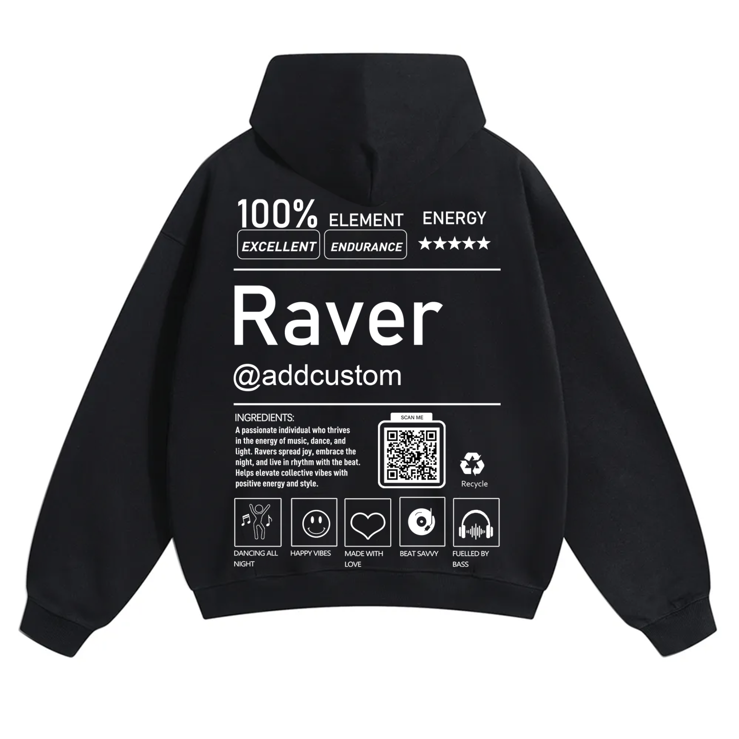 Addcustom QR Code Raver Solid Color Hoodie wearishow