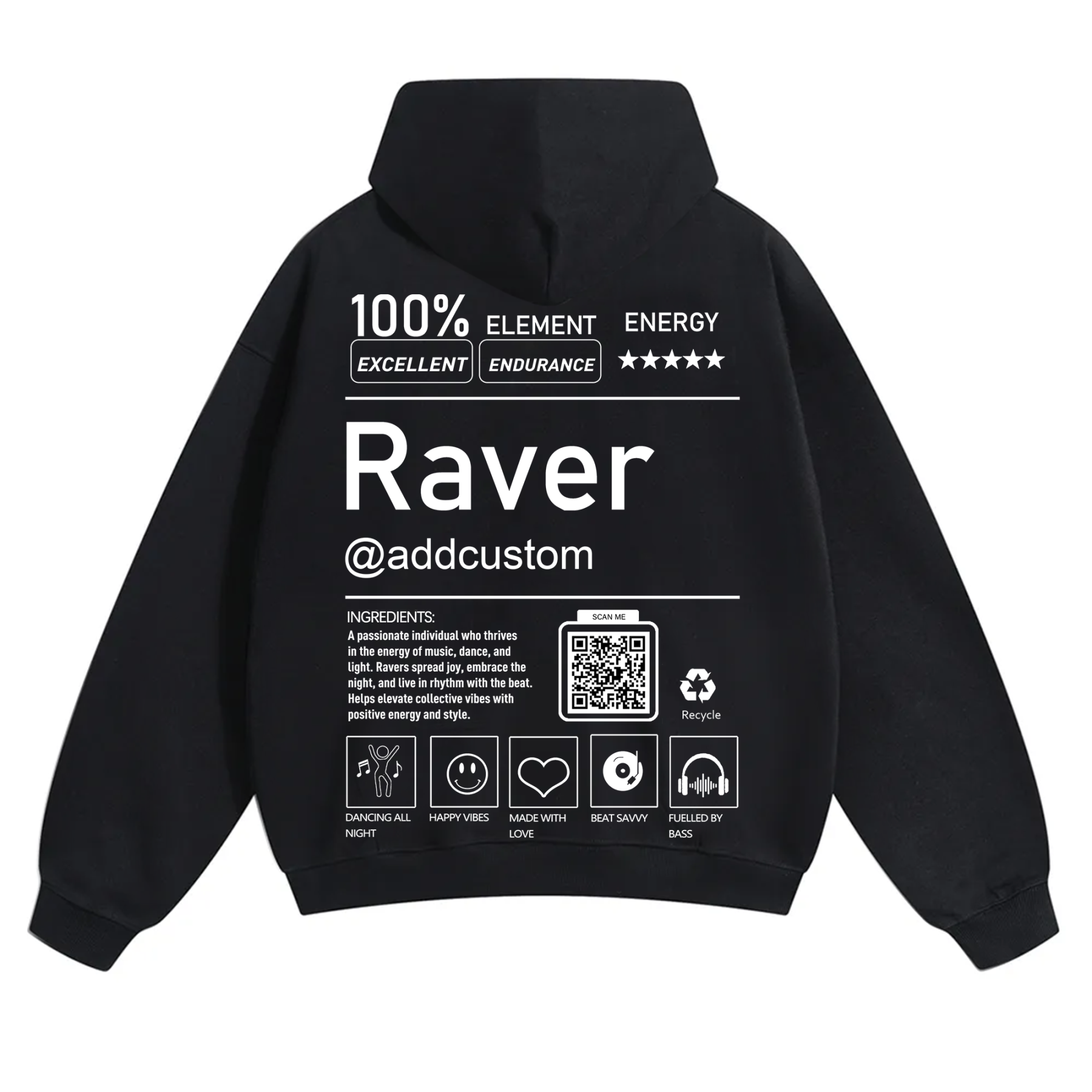 Addcustom QR Code Raver Solid Color Hoodie wearishow
