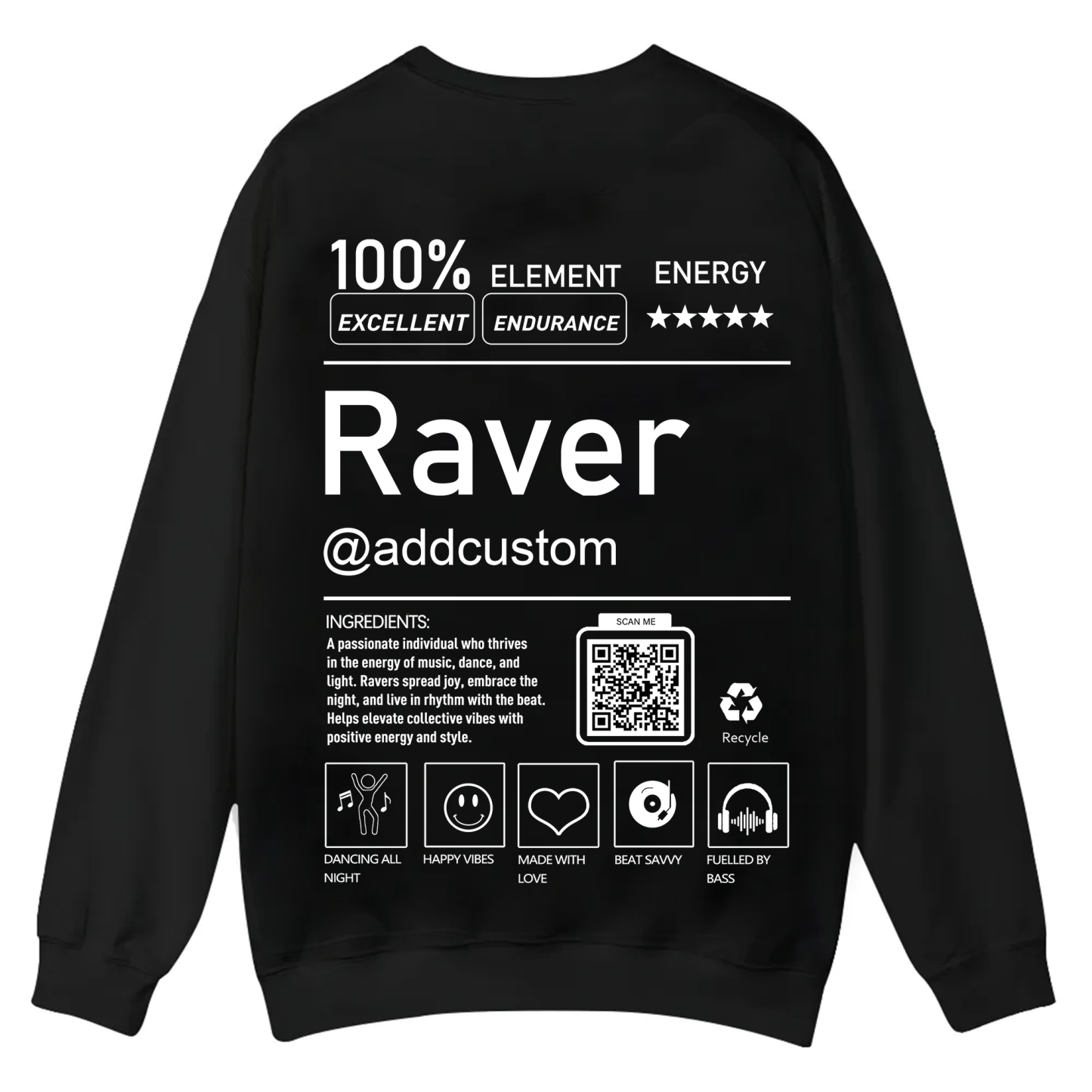 Addcustom QR Code Raver Casual Crewneck Sweatshirt wearishow