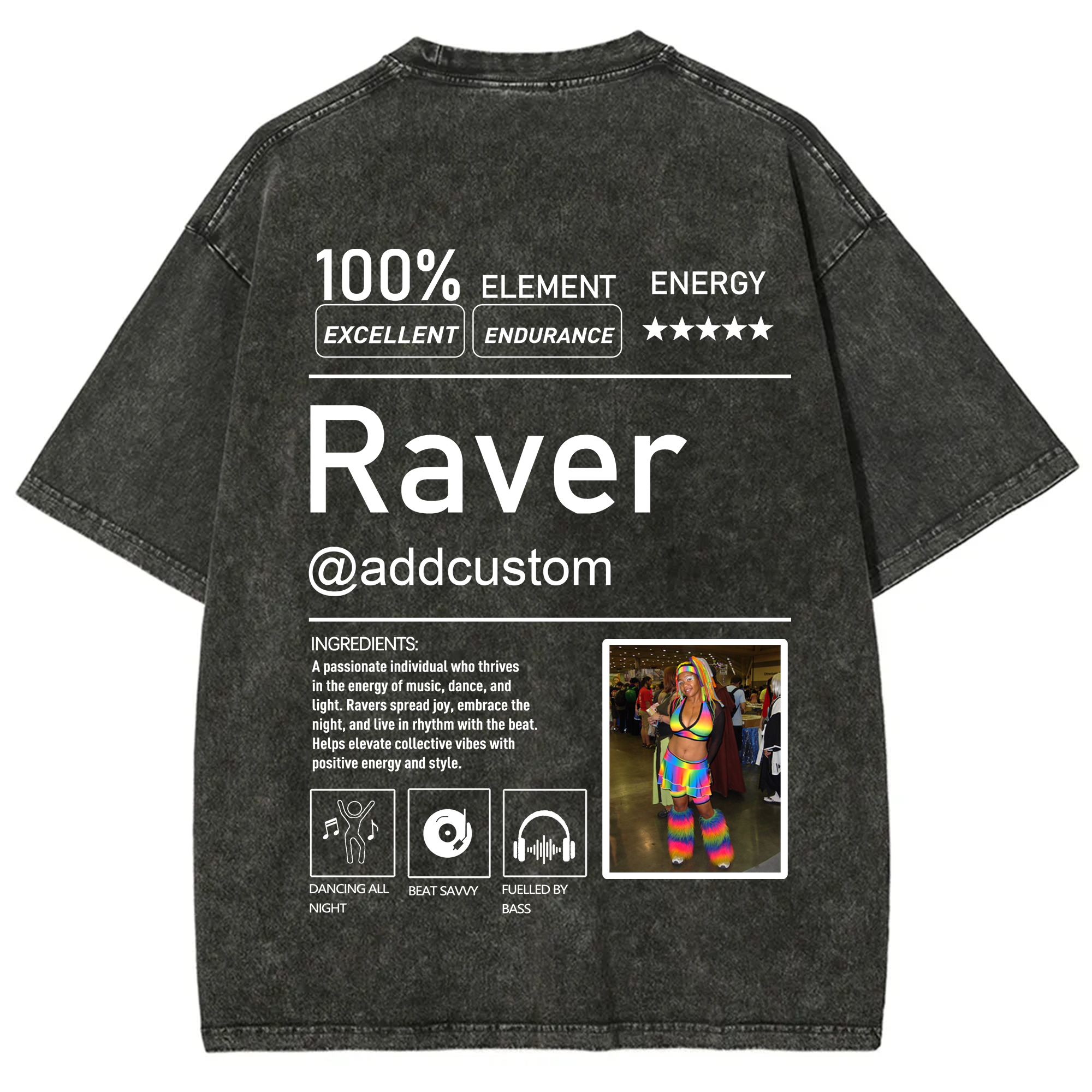 Addcustom  Photo Raver Unisex Fit Washed T-Shirt wearishow