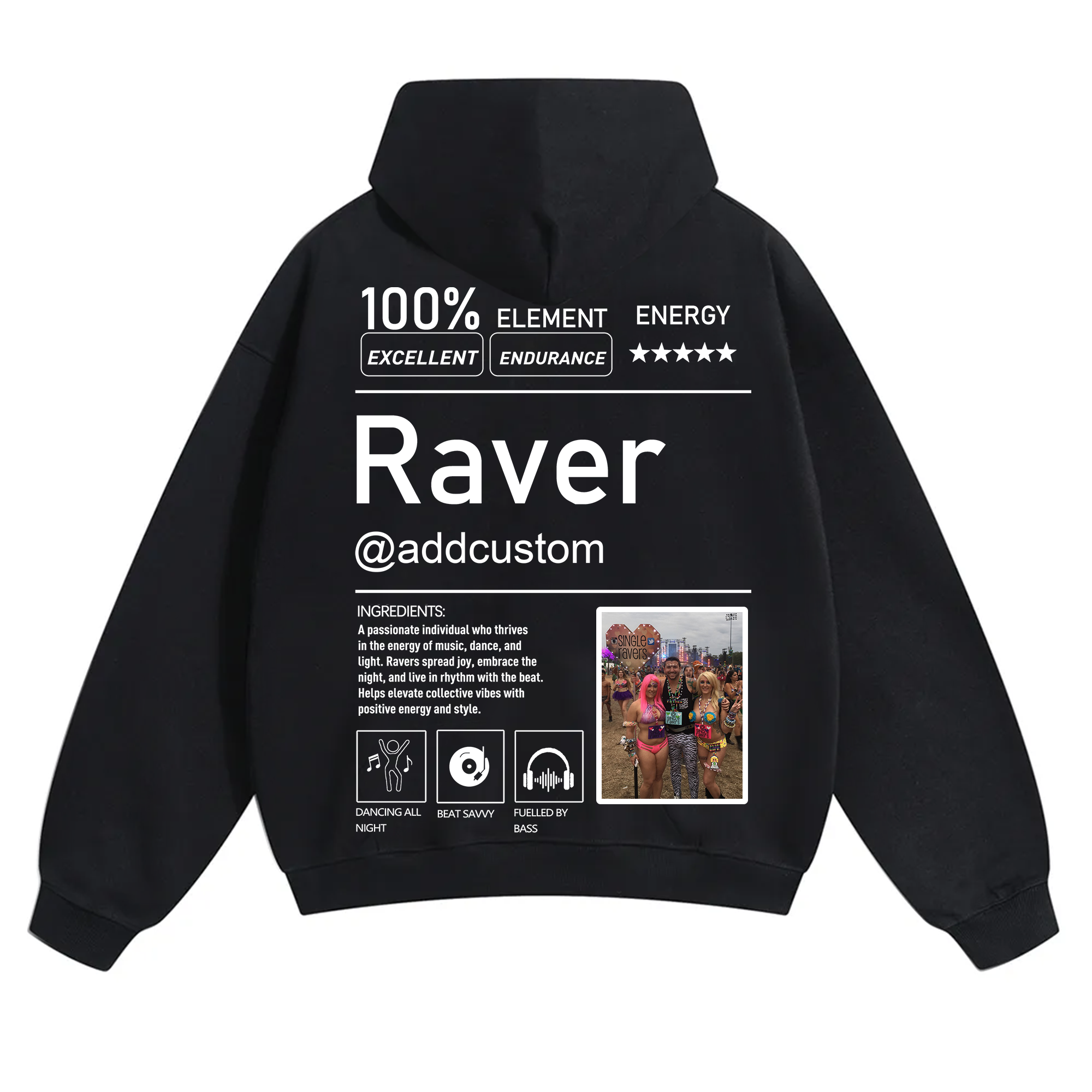 Addcustom Photo Raver Solid Color Hoodie wearishow