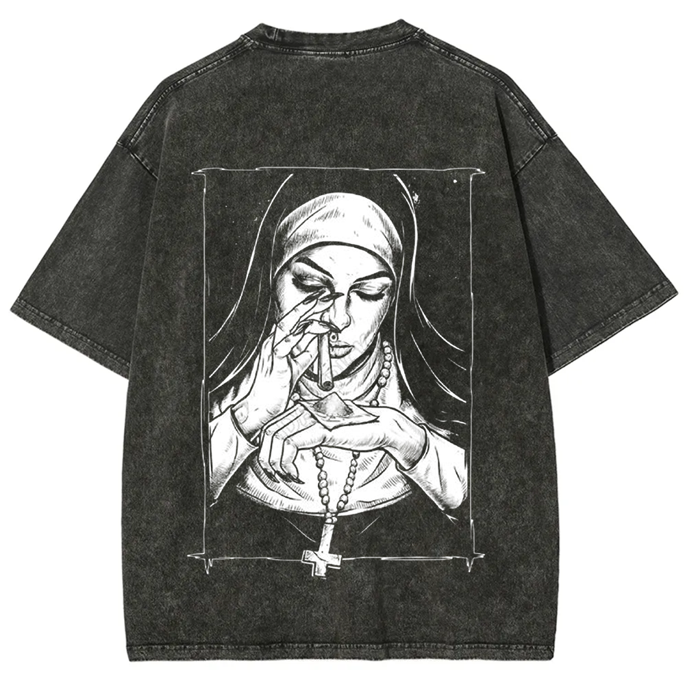 Unisex Vintage Washed  Evil Nun art t-Shirt