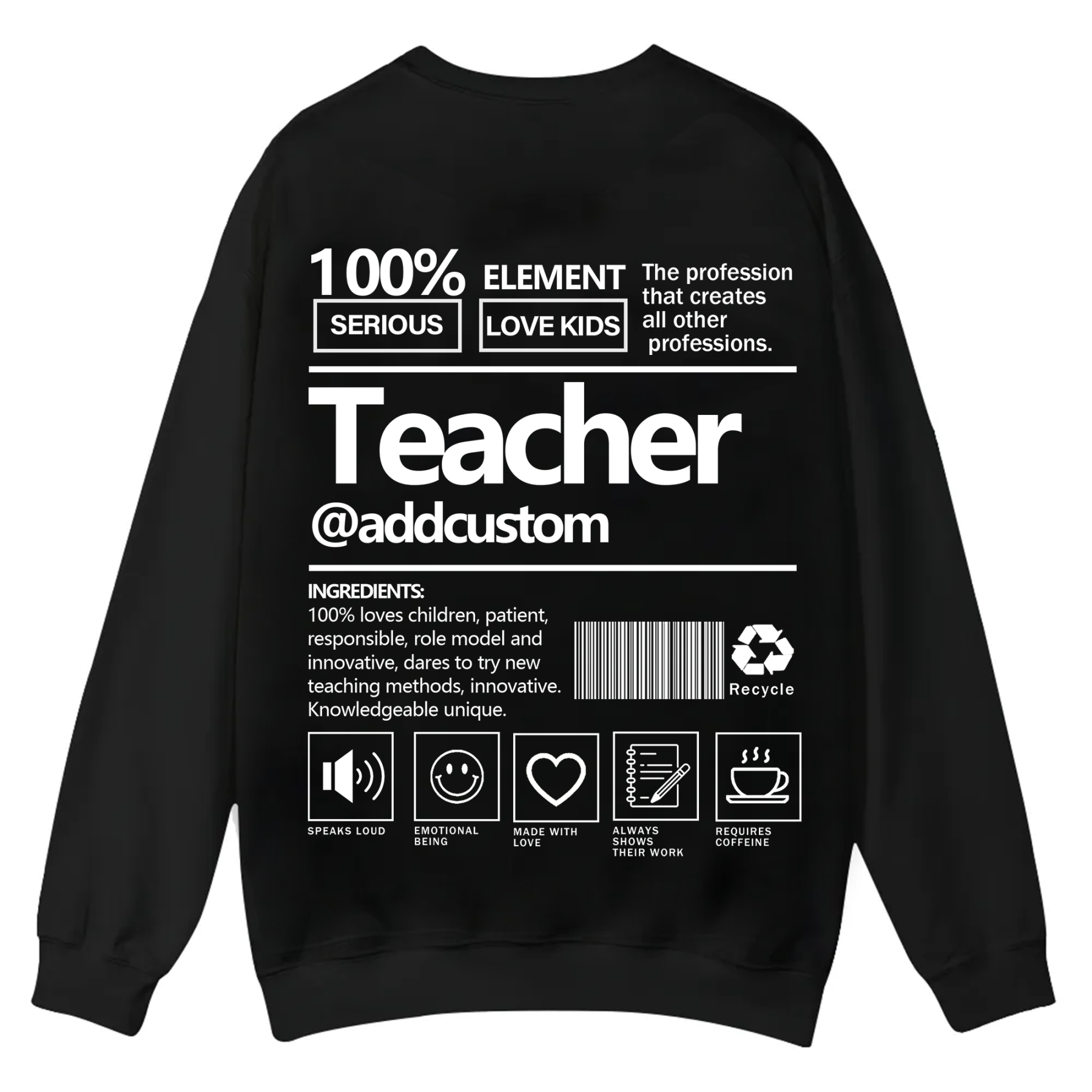 Teacher Addcustom Casual Crewneck Sweatshirt wearishow