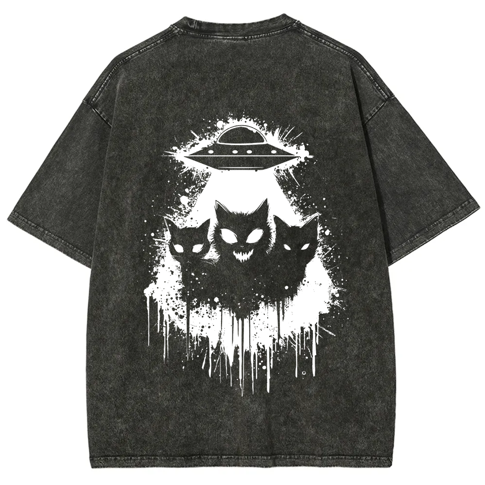Unisex Vintage Black Cats Cat Face UFO On t-Shirt