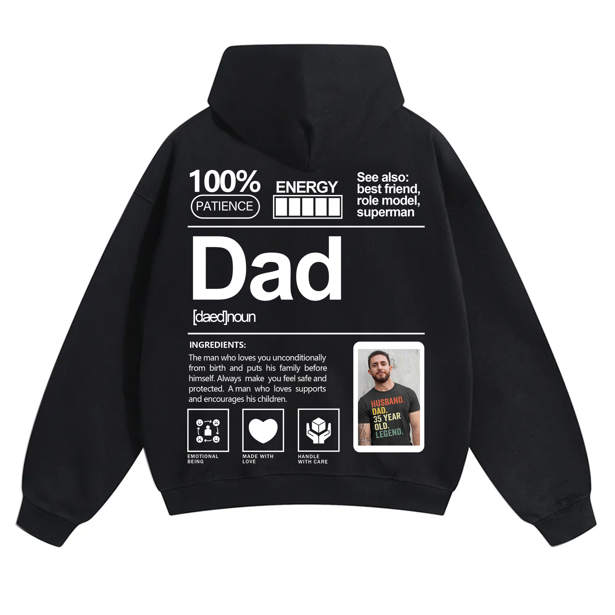 Addcustom Photo Dad Solid Color Hoodie