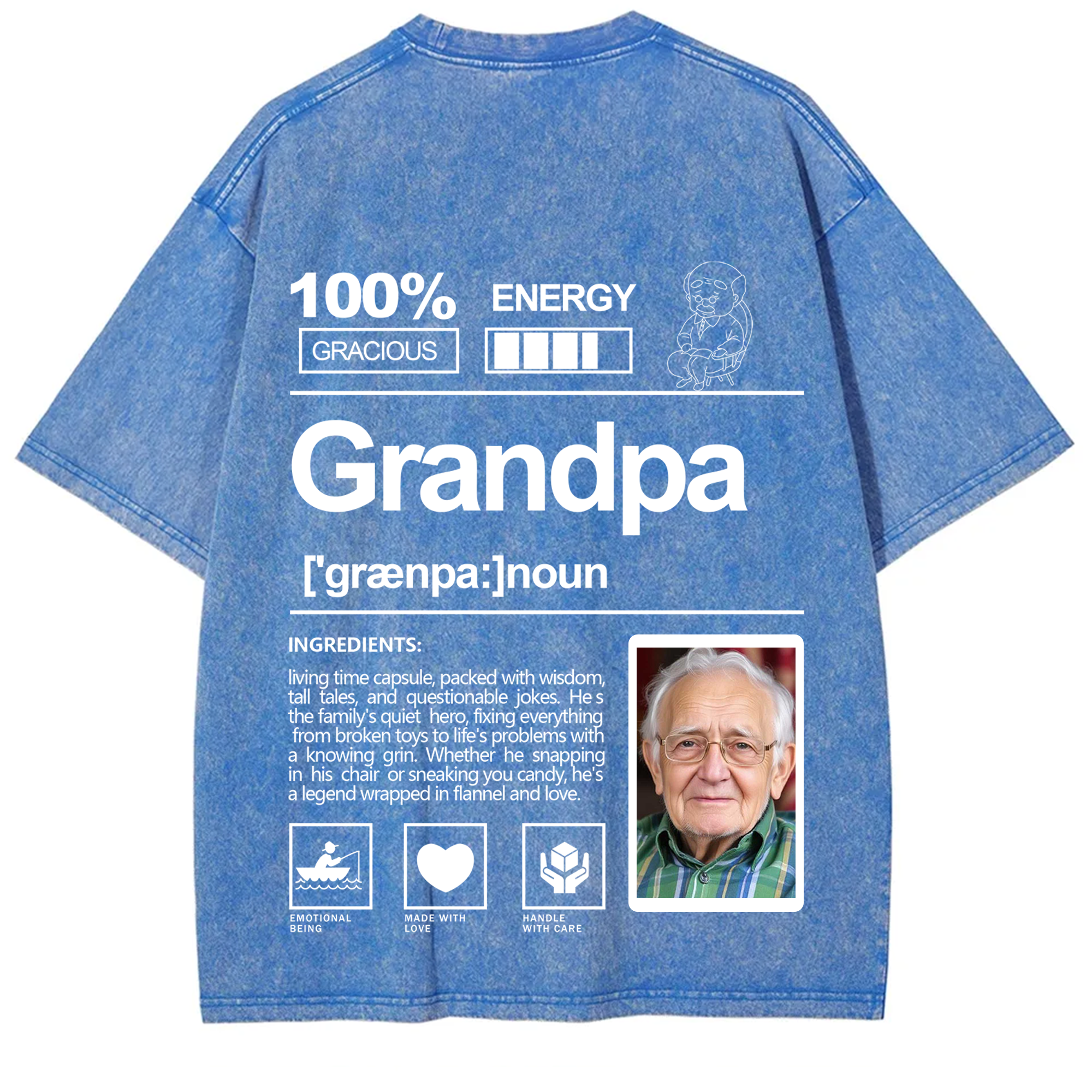 Addcustom Photo Grandpa Washed T-Shirt