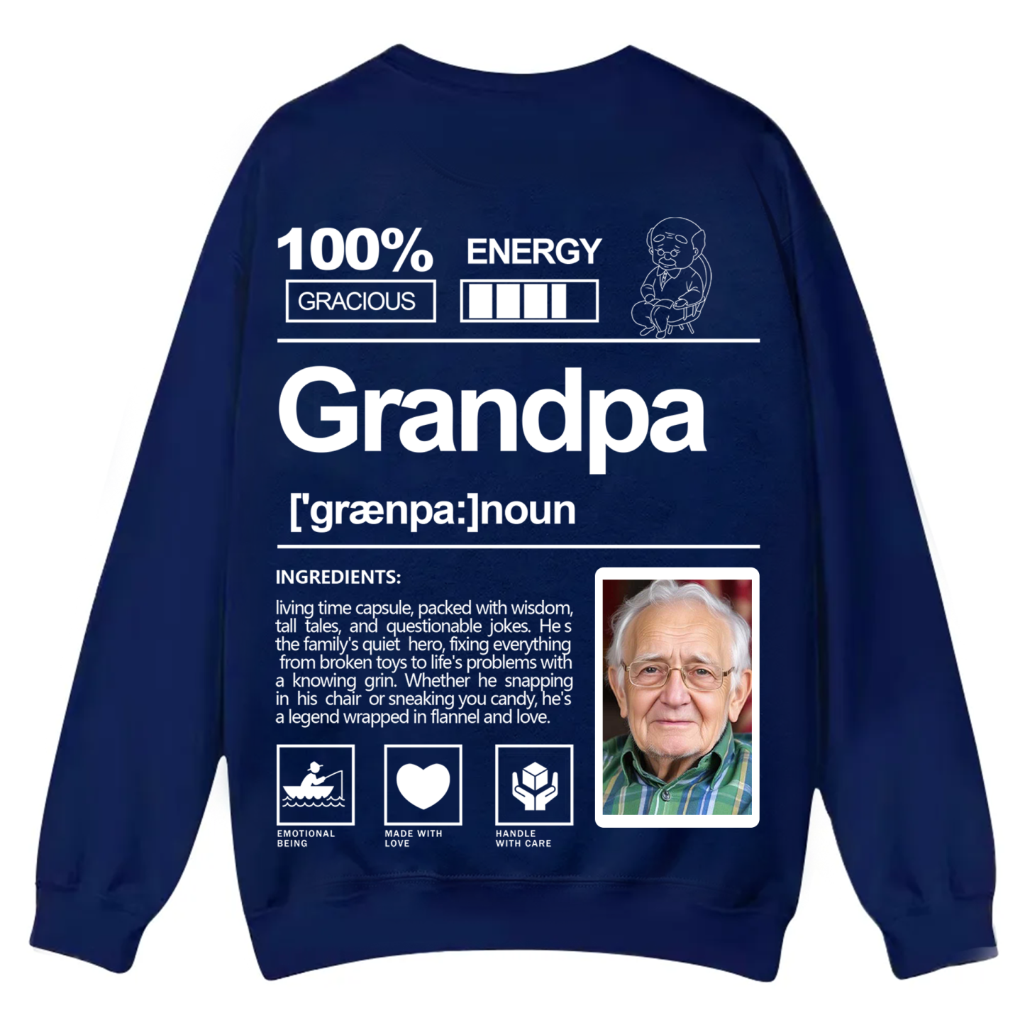 Addcustom  Photo Grandpa Casual Crewneck Sweatshirt