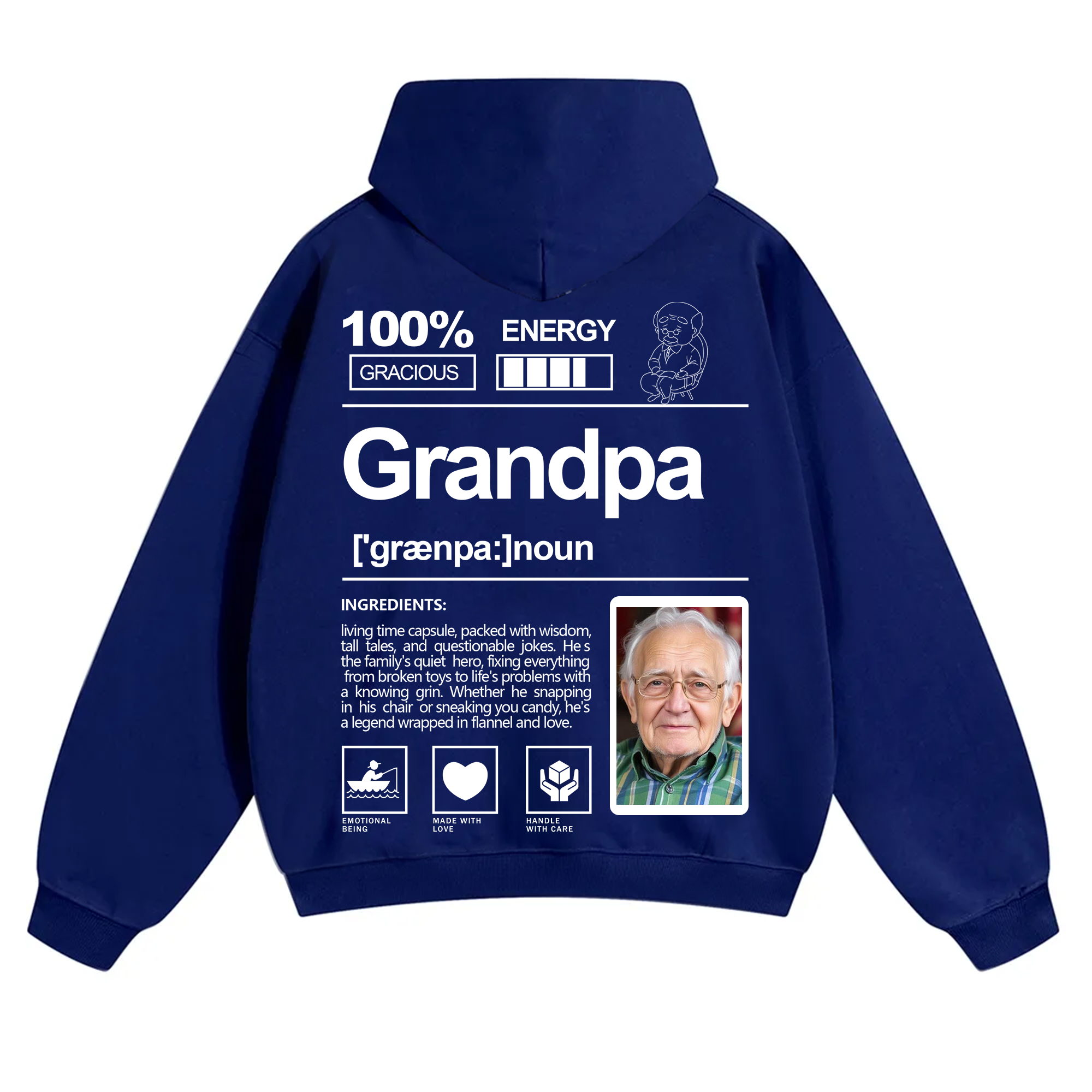 Addcustom Photo Grandpa Solid Color Hoodie