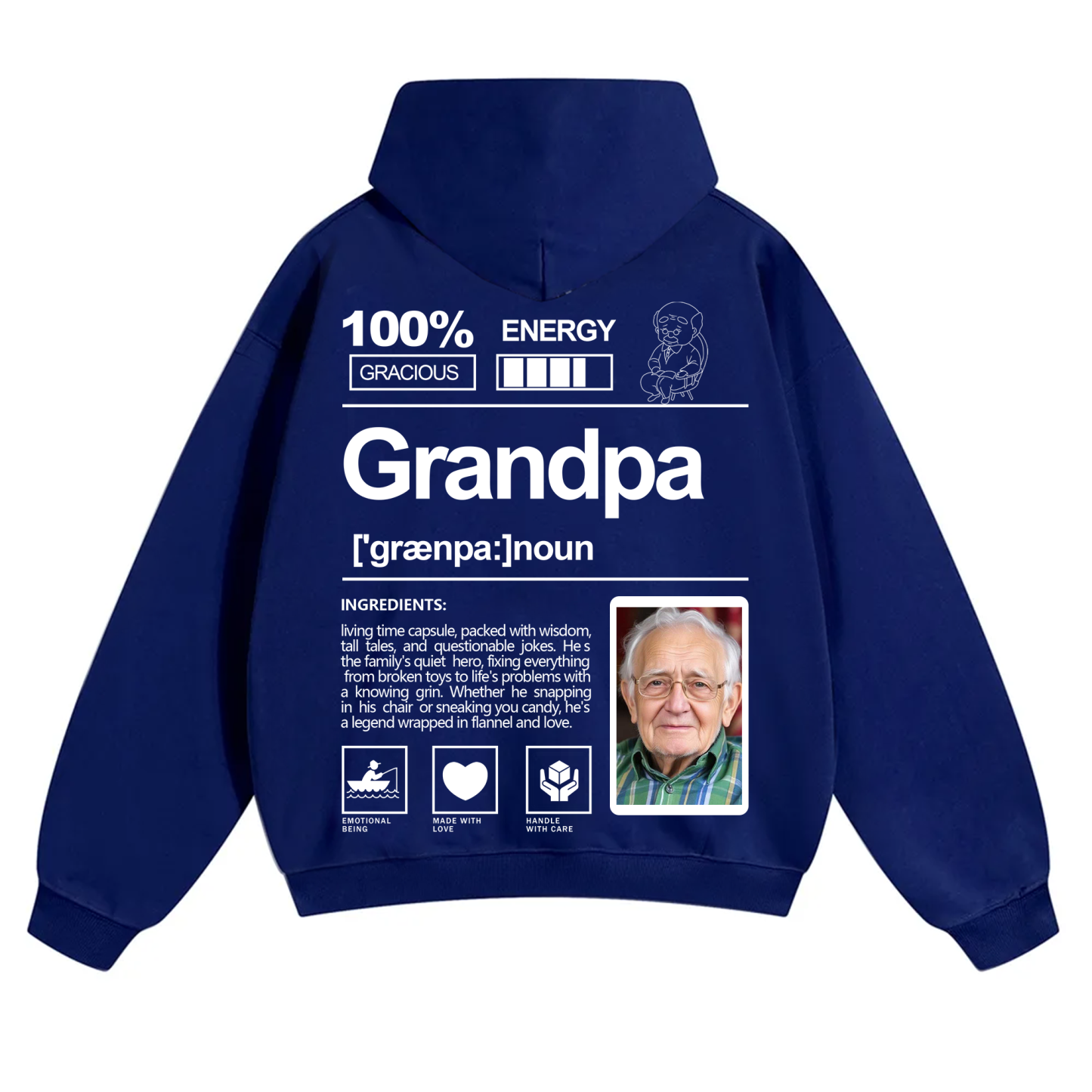 Addcustom Photo Grandpa Solid Color Hoodie