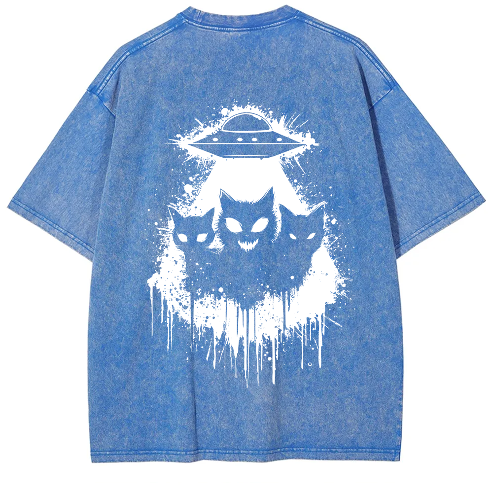 Unisex Vintage Black Cats Cat Face UFO On t-Shirt