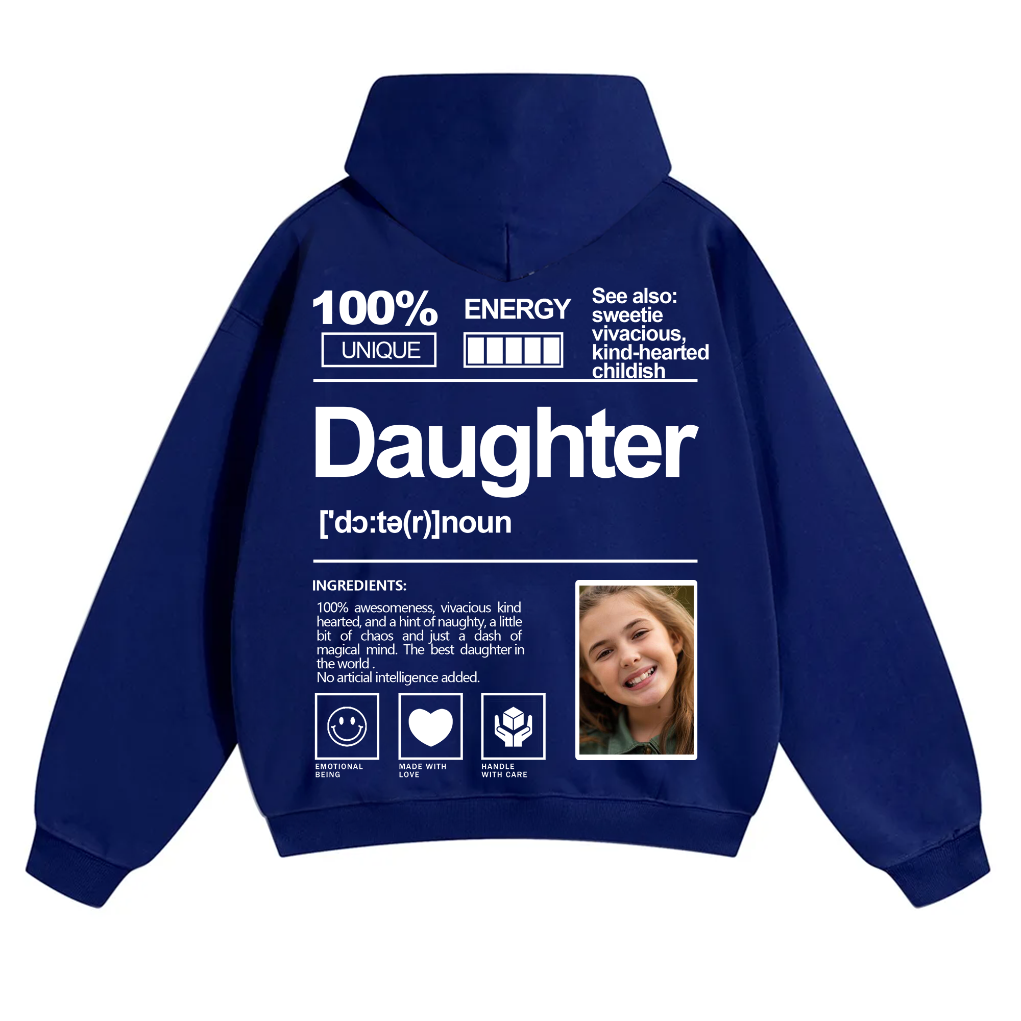 Addcustom Photo Daughter Solid Color Hoodie