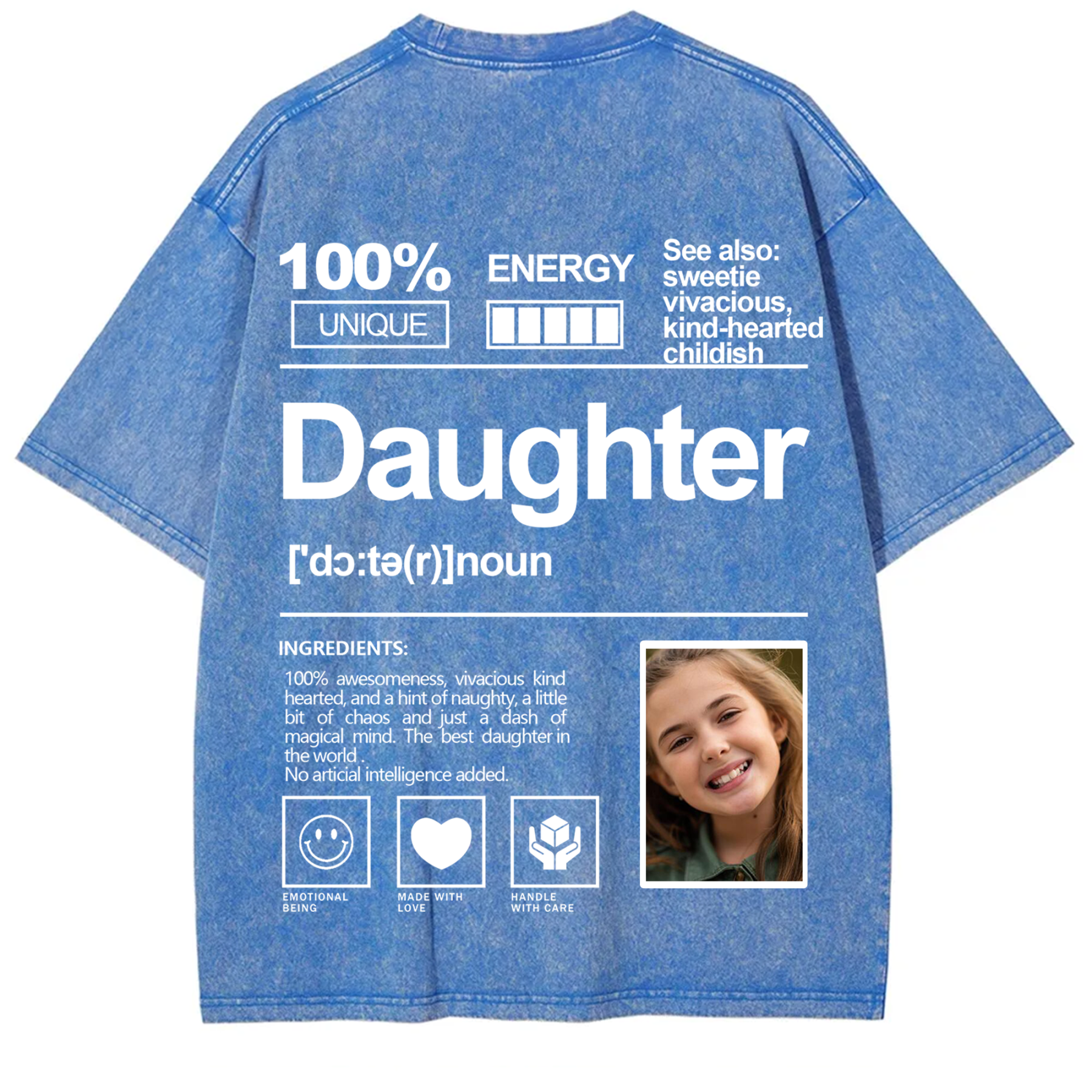 Addcustom Photo Daughter Washed T-Shirt