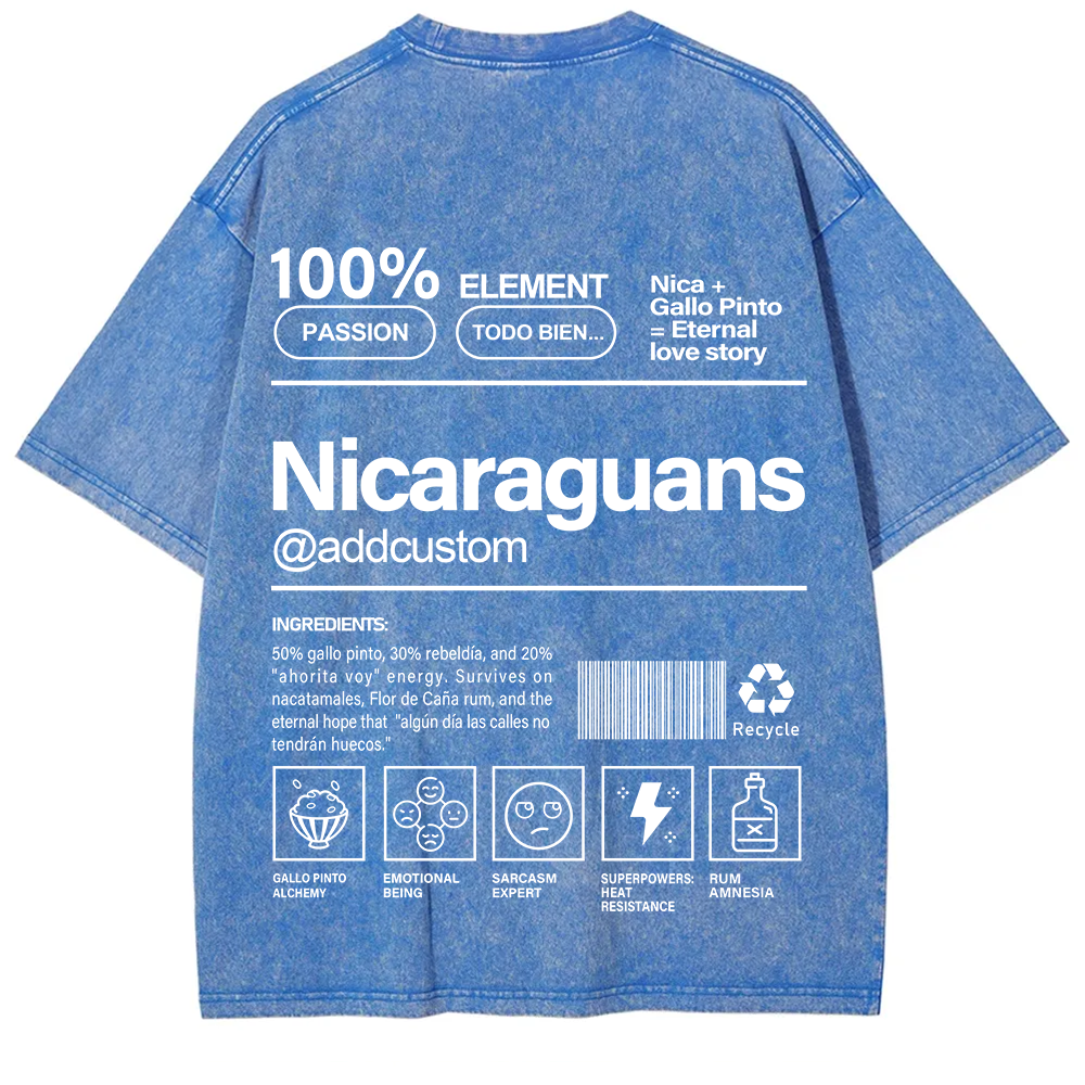 Nicaraguans Addcustom Unisex Fit  Washed T-Shirt