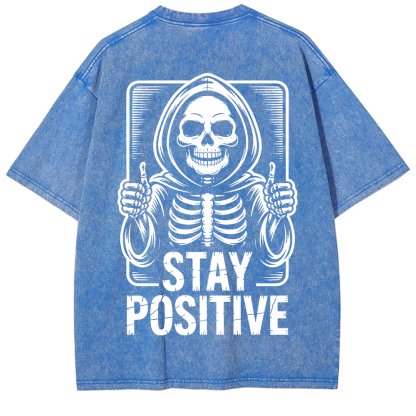 Unisex Vintage  Stay Positive Skeleton Sticker t-Shirt