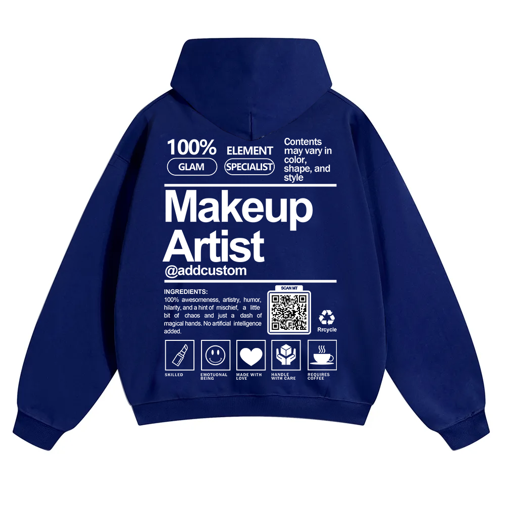 Wearishow Makeup Artist Addcustom QR Code Solid Color Hoodie
