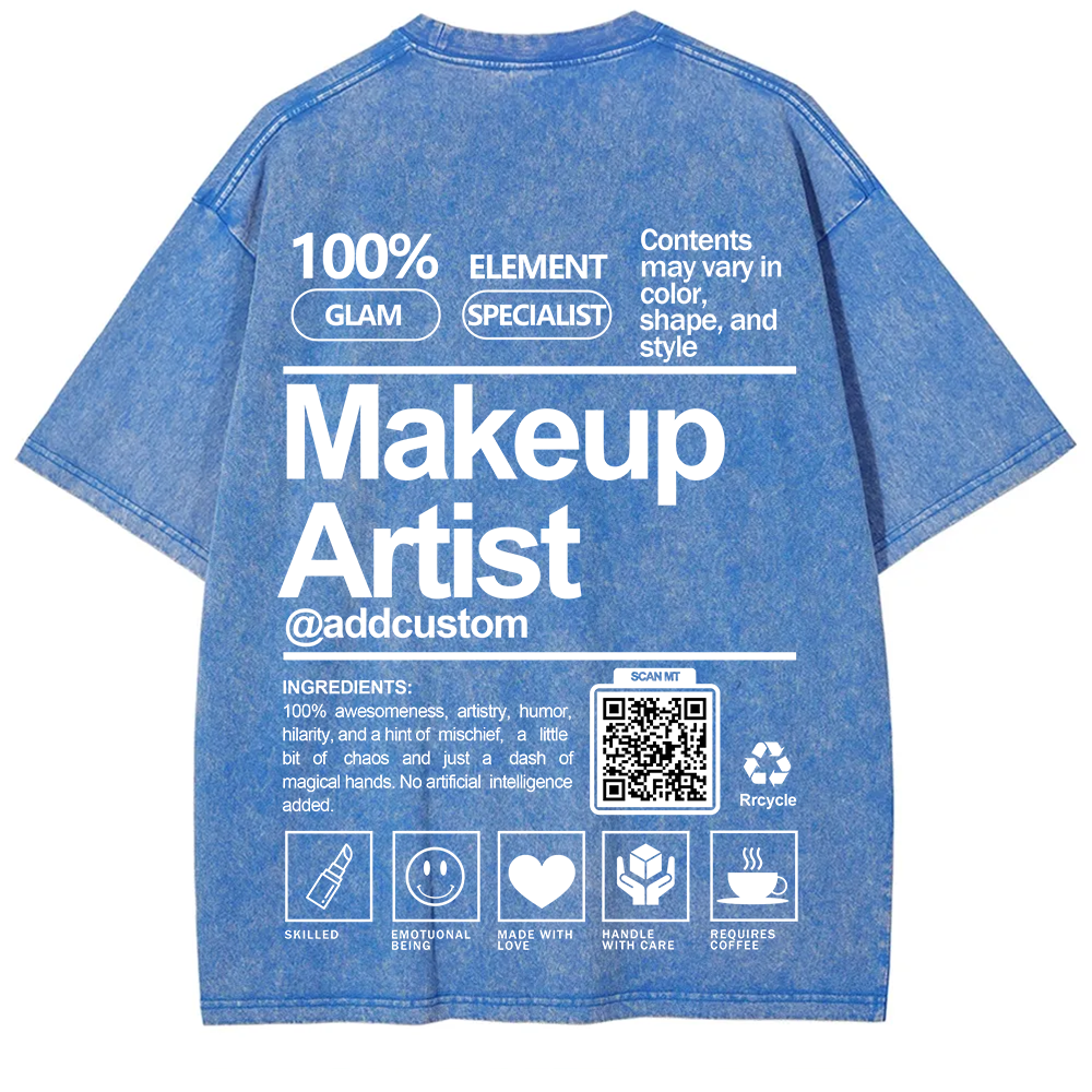 Wearishow Makeup Artist Addcustom QR Code Unisex Fit Washed T-Shirt